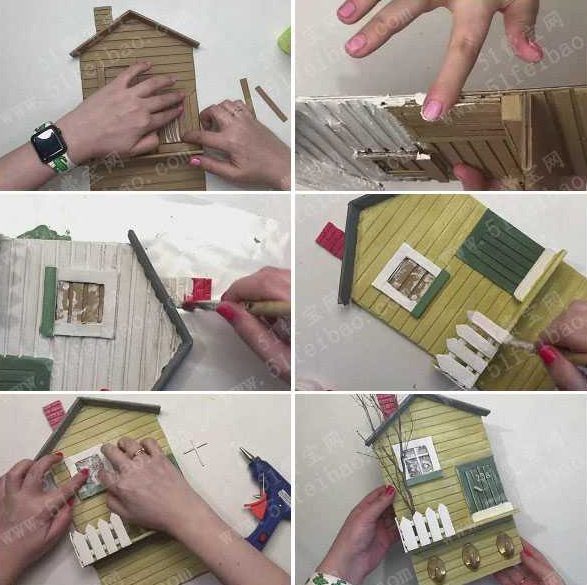 变废为宝：利用家里废旧的硬纸板制作壁挂童话屋钥匙链挂扣【环保实用】