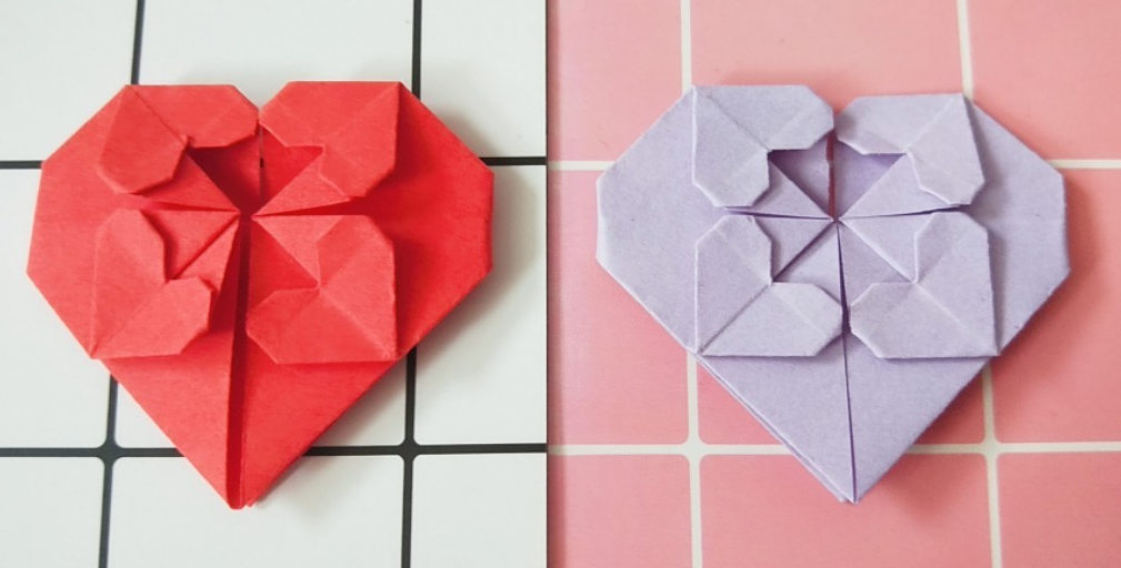 爱心的折法步骤图，爱心折纸教程简单又好看（一张纸折出五颗爱心）