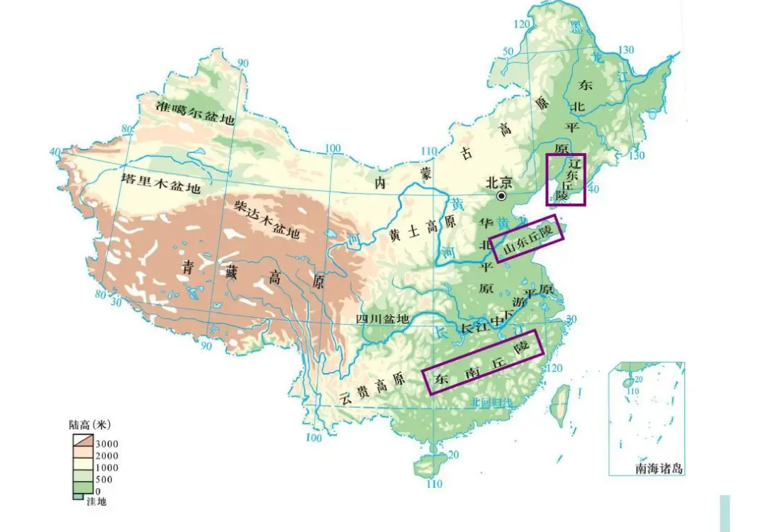 中国三大丘陵是哪三个?中国三大丘陵分布图插图1 中国三大丘陵是哪三个?中国三大丘陵分布图