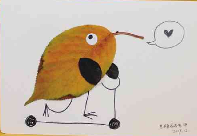 「树叶画手工贴画」滑板小鸟树叶画的简单做法插图 「树叶画手工贴画」滑板小鸟树叶画的简单做法