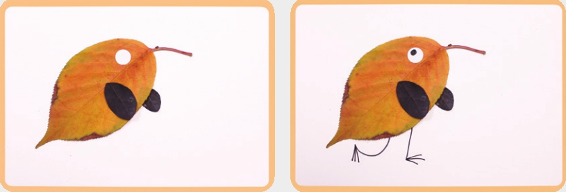 「树叶画手工贴画」滑板小鸟树叶画的简单做法插图5 「树叶画手工贴画」滑板小鸟树叶画的简单做法