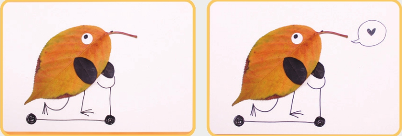 「树叶画手工贴画」滑板小鸟树叶画的简单做法插图6 「树叶画手工贴画」滑板小鸟树叶画的简单做法