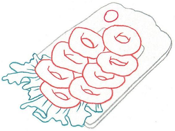 「美食简笔画:色铅笔画」鱿鱼圈怎么画(涂色)插图2 「美食简笔画:色铅笔画」鱿鱼圈怎么画(涂色)