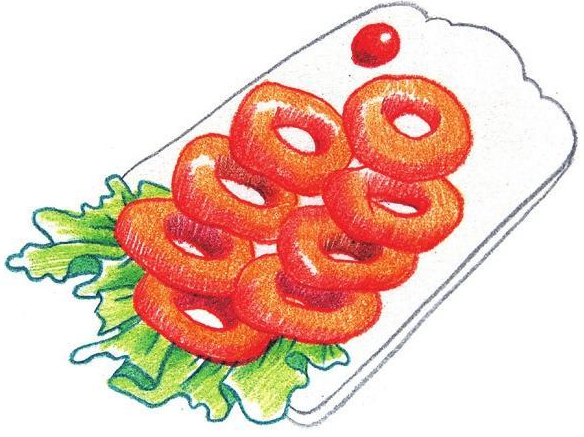 「美食简笔画:色铅笔画」鱿鱼圈怎么画(涂色)插图5 「美食简笔画:色铅笔画」鱿鱼圈怎么画(涂色)