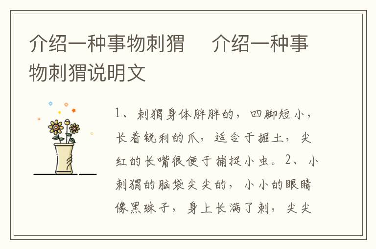 介绍一种事物刺猬 介绍一种事物刺猬说明文插图 介绍一种事物刺猬 介绍一种事物刺猬说明文