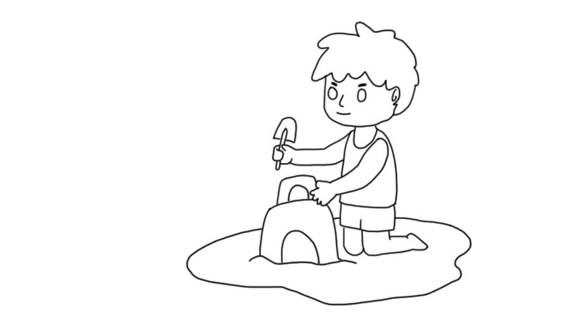 玩沙小男孩简笔画步骤