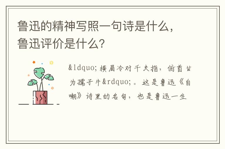 鲁迅的精神写照一句诗是什么,鲁迅评价是什么?插图 鲁迅的精神写照一句诗是什么,鲁迅评价是什么?