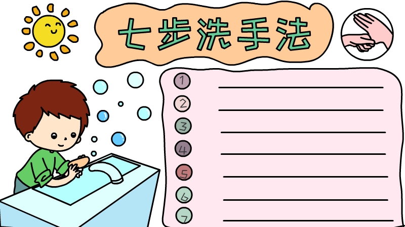 七步洗手法手抄报怎么画简单又漂亮