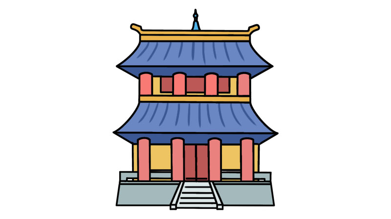 古代建筑简笔画画法 古代建筑简笔画步骤 - 童乐福儿童网