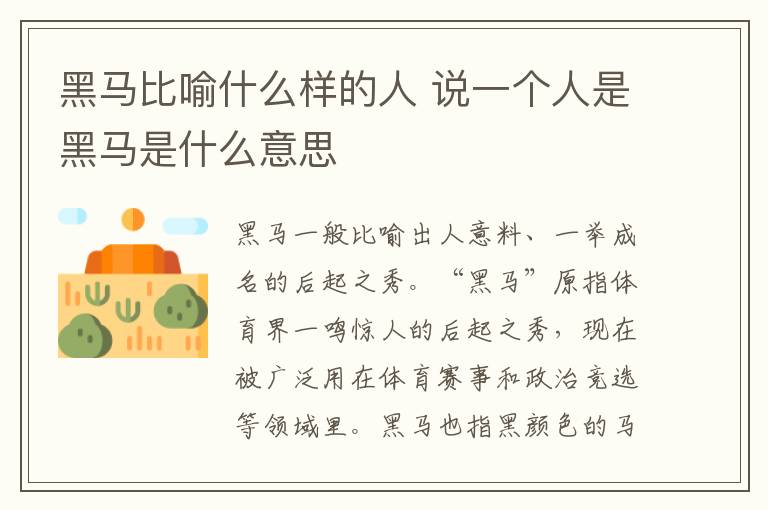 黑马比喻什么样的人 说一个人是黑马是什么意思插图 黑马比喻什么样的人 说一个人是黑马是什么意思