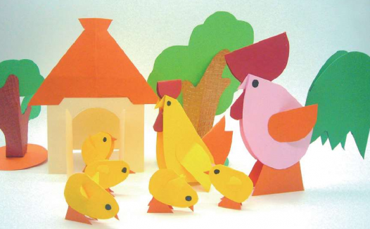 「儿童剪纸手工游戏:动物篇」:鸡的一家剪纸,鸡怎么剪?