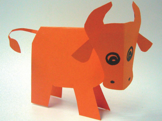 「儿童剪纸手工游戏:动物篇」:小牛剪纸,小牛怎么剪?