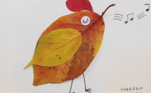 「树叶画手工贴画」歌手小鸟树叶画的简单做法